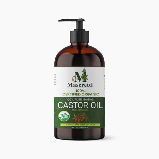 16 oz MASCRETTI Oils® USDA Certified 100% Organic 100% Traditional Haitian Castor Oil (Lwil Maskreti)
