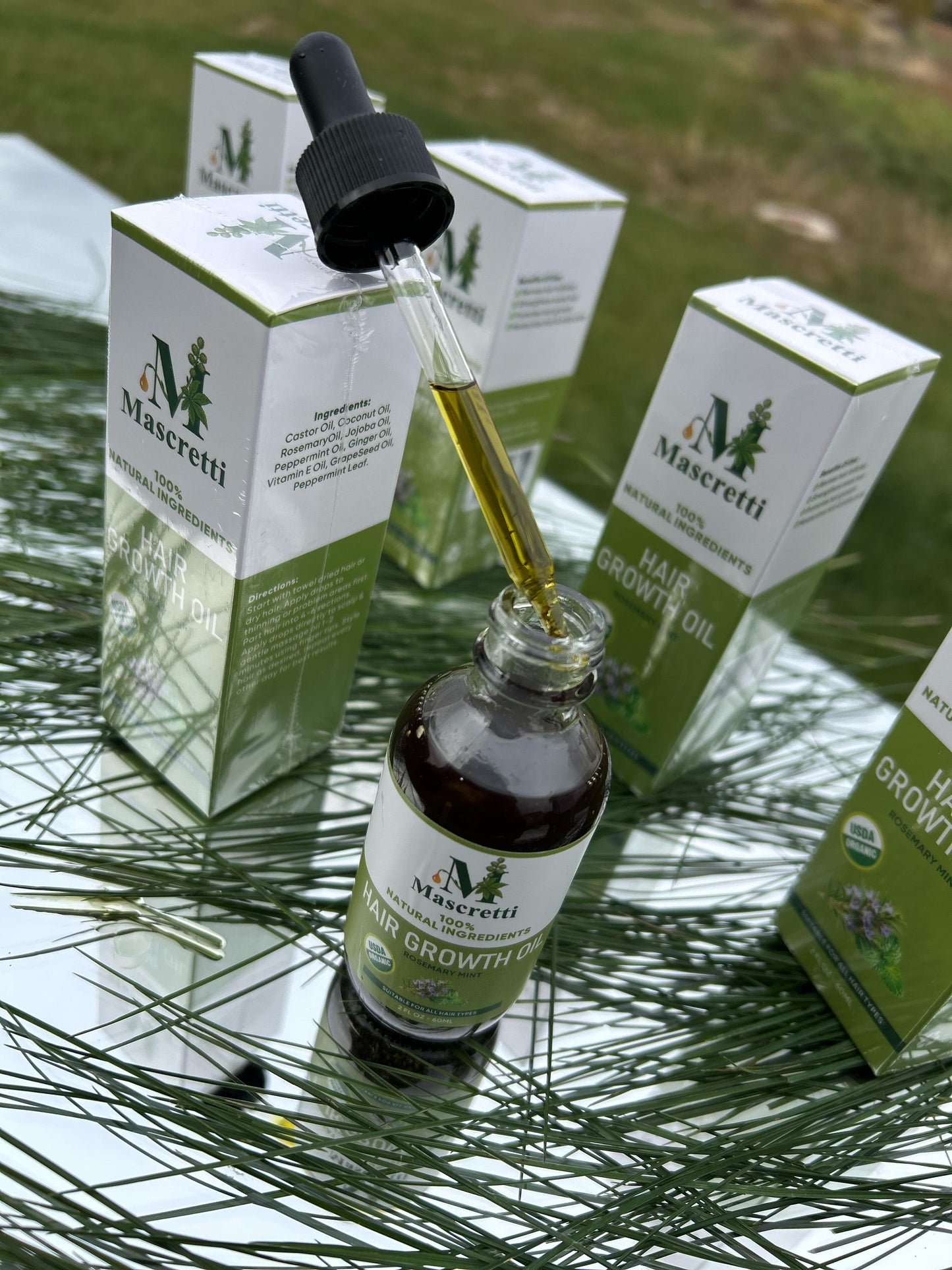 Hair Growth Oil with Natural Rosemary, Coconut, Castor, Jojoba, Peppermint and Ginger Oils, Vitamin-Enriched Serum for Damaged Hair (2oz)