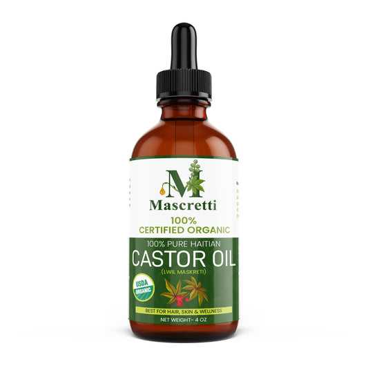 4 oz MASCRETTI Oils® USDA Certified 100% Organic 100% Traditional Haitian Castor Oil (Lwil Maskreti)