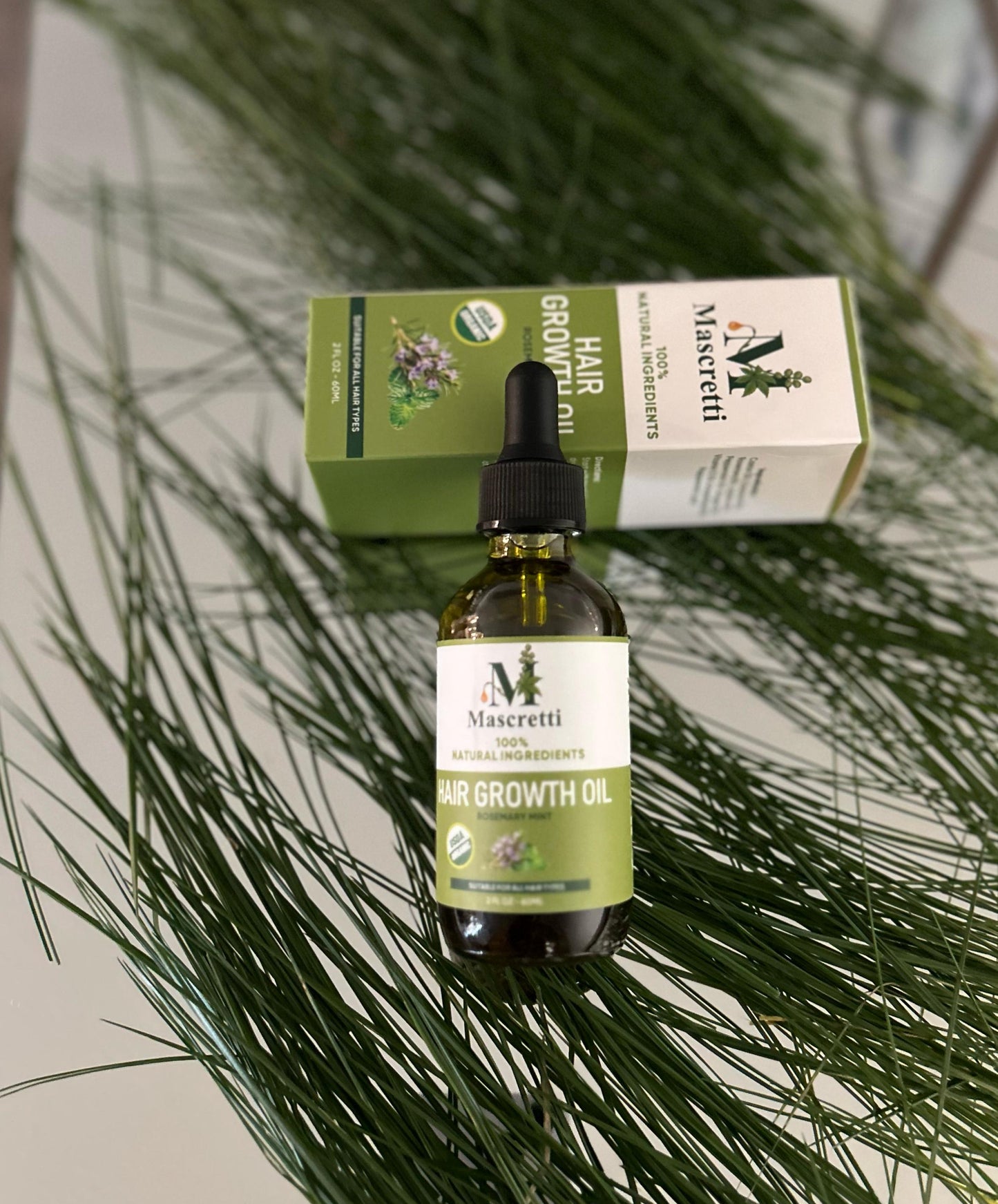 Hair Growth Oil with Natural Rosemary, Coconut, Castor, Jojoba, Peppermint and Ginger Oils, Vitamin-Enriched Serum for Damaged Hair (2oz)