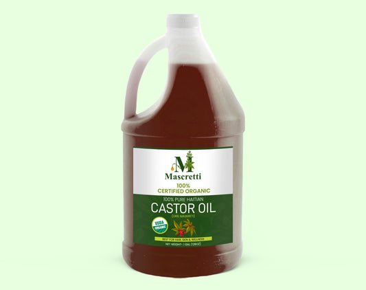 GALLON- 128 oz MASCRETTI Oils® USDA Certified 100% Organic 100% Traditional Haitian Castor Oil (Lwil Maskreti)