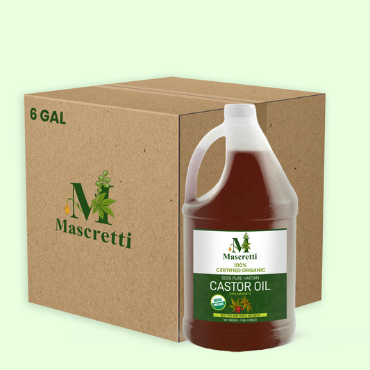 CASE - 6 Gallons MASCRETTI Oils® USDA Certified 100% Organic 100% Traditional Haitian Castor Oil (Lwil Maskreti)